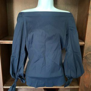 White House Black Market Off the Shoulder Blouse Navy Small
